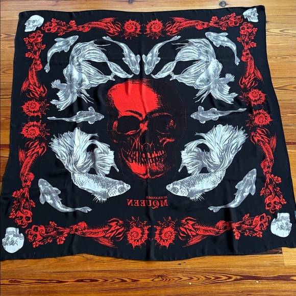 Alexander McQueen Accessories - Alexander McQueen Silk Black and Gray Skull Scarf With Koi Fish 51.18 X 51.18